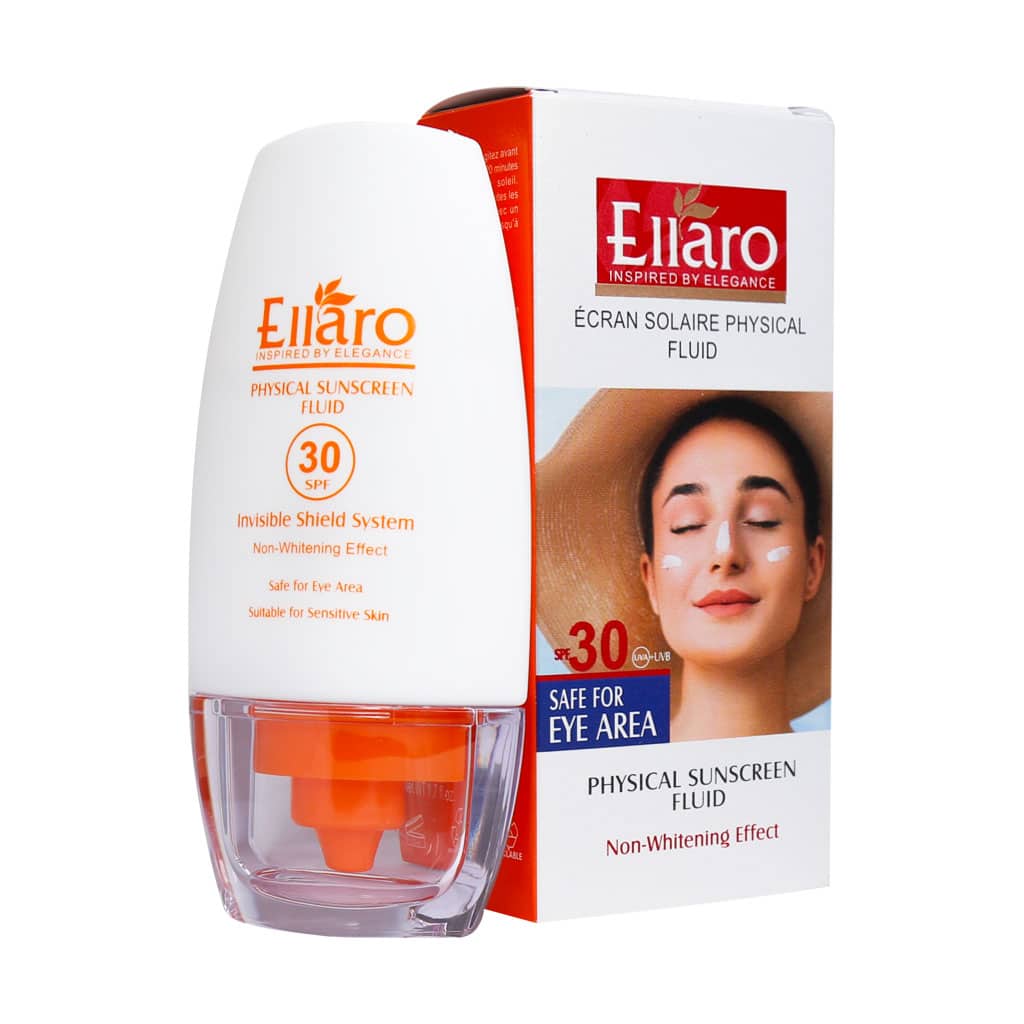 Physical-Sunscreen-Fluid-ellaro/webp1 ضد آفتاب فلوئید فیزیکال SPF30 الارو 50 میلی لیتر - Image 1