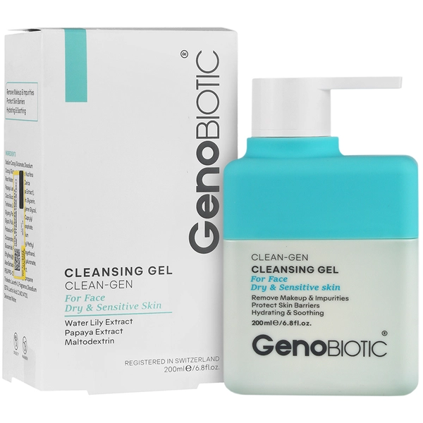 cleansing-gel-genobiotic/webp1 ژل شستشوی صورت پوست خشک و حساس ژنوبایوتیک 200 میلی لیتر - Image 1
