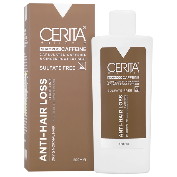 Shampoo- caffeine sulfate free cerita/webp1 شامپو کافئین بدون سولفات سریتا موهای خشک و معمولی 200 میلی لیتر - Image 1