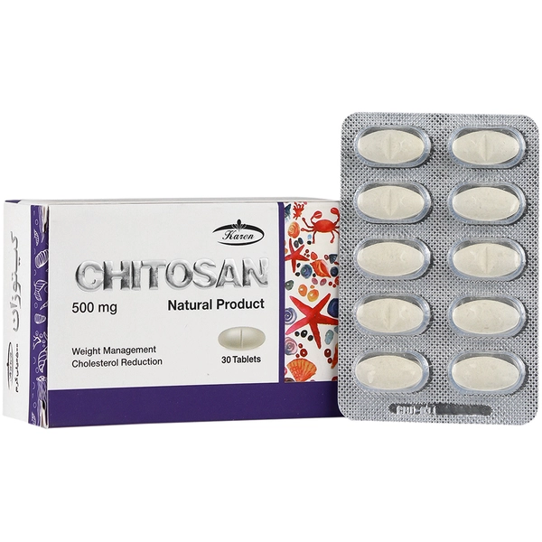 Tab-Chitosan-karen/webp1 قرص کیتوزان 500میلی گرمی کارن 30 عددی - Image 1