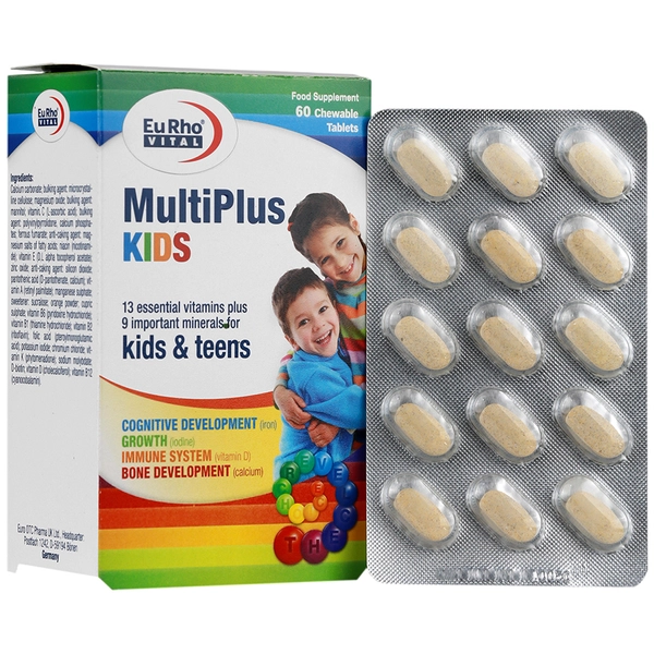 Tab-Multiplus kids-eurho vital/webp1 قرص جویدنی مولتی پلاس کیدز یوروویتال بسته 60 عددی - Image 1