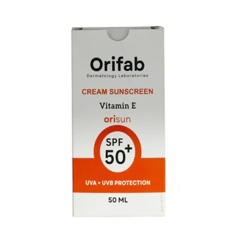 Cream-Orifab-sunscreen-all skin type/webp1 کرم ضدآفتاب بی رنگ انواع پوست +SPF50 اوری فاب 50 میلی لیتر - Image 1