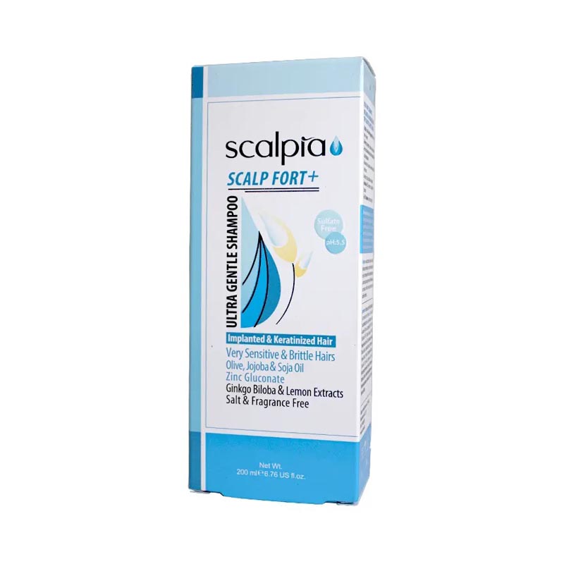 Shampoo-Scalpia-ultra gentle/webp1 شامپو موهای کاشته شده,بسیار حساس و شکننده بسیار ملایم اسکالپ فورت پلاس اسکالپیا 200 میلی لیتر - Image 1