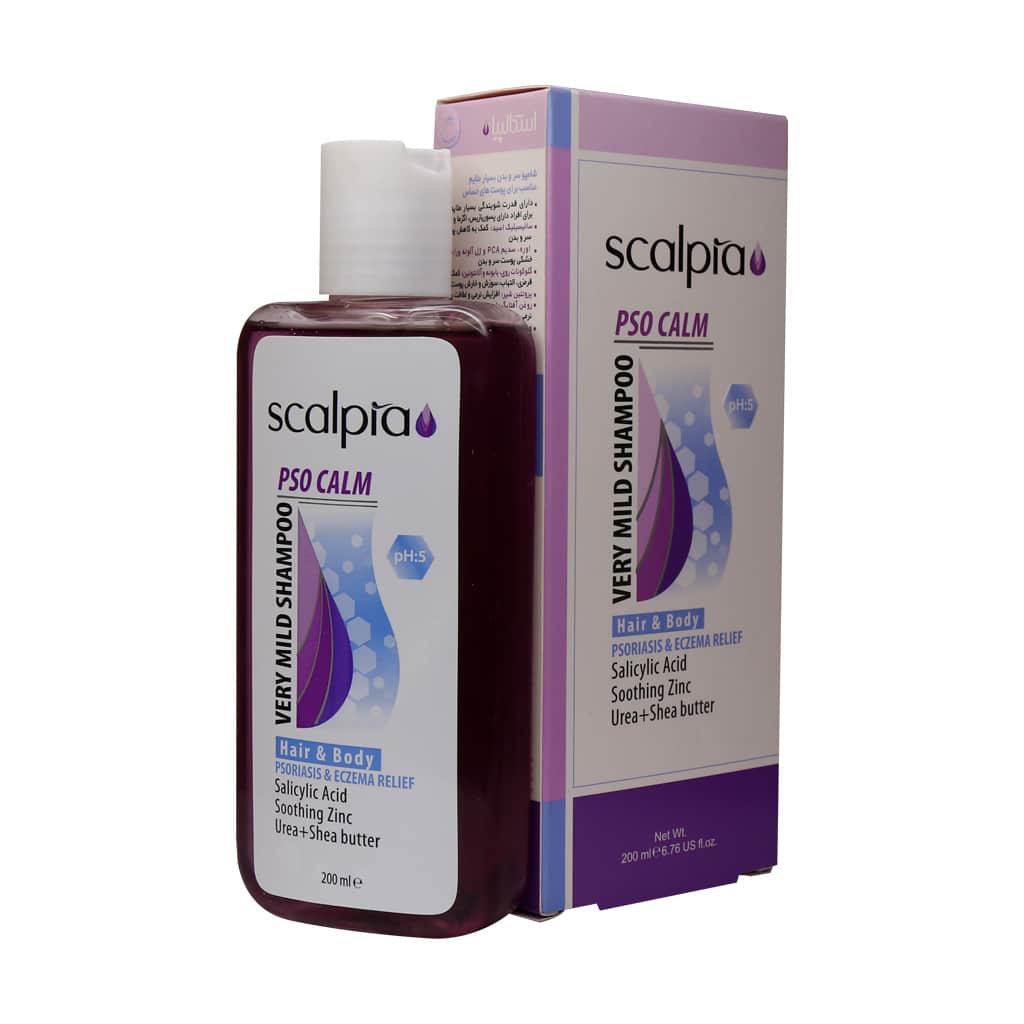 Shampoo-Scalpia-pso-calm/webp1 شامپو بسیار ملایم سر و بدن پوست حساس اسکالپیا 200 میلی لیتر - Image 1