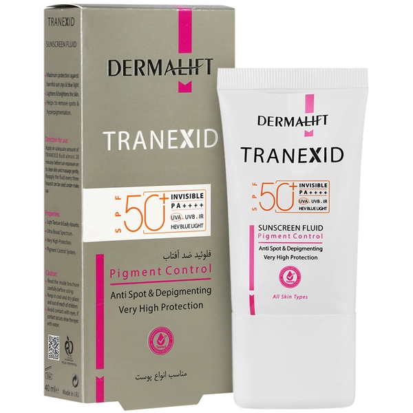 Fluid-sunscreen-dermalift-tranexid-all skin type/webp1 فلوئید ضد آفتاب بی رنگ ترنکسید SPF50 درمالیفت 40 میلی لیتر - Image 1