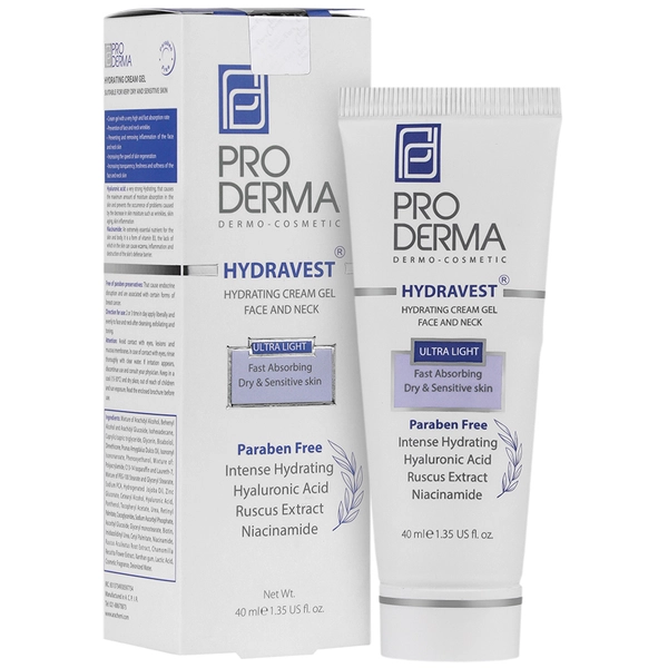 Cream-Proderma-hydravest-hydrating/webp1 کرم ژل آبرسان صورت و گردن پرودرما 40 میلی لیتر - Image 1