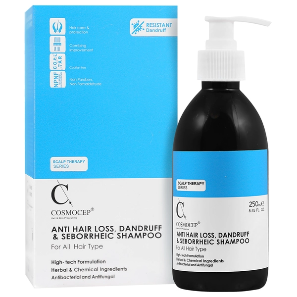 Shampoo-cosmocep-anti hair loos-dandruff/webp1 شامپو ضد شوره و تقویت کننده انواع مو کازموسپ 250 میلی لیتر - Image 1