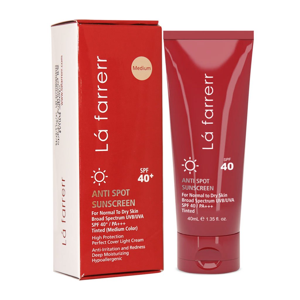 Cream-lafarrerr-anti spot-medium-sunscreen/webp1 کرم ضد آفتاب و ضد لک رنگ متوسط پوست خشک حاوی SPF40 لافارر 40 میلی لیتر - Image 1