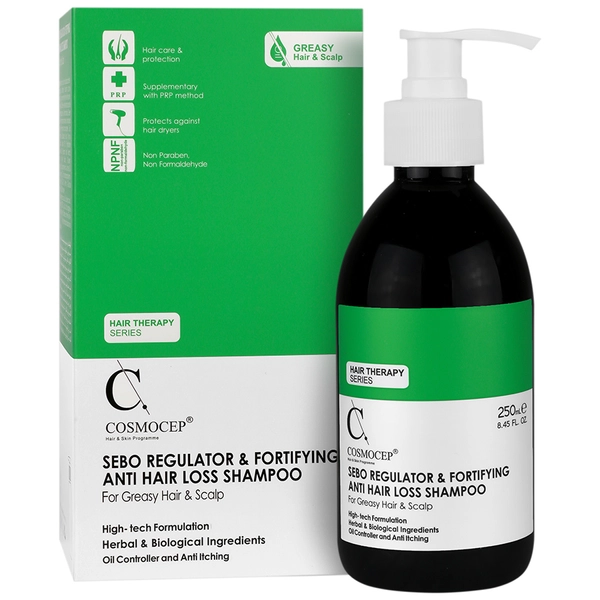 Shampoo-cosmocep-sebo-anti hair loos/webp1 شامپو ضد ریزش و تنظیم کننده ترشح چربی کازموسپ 250 میلی لیتر - Image 1