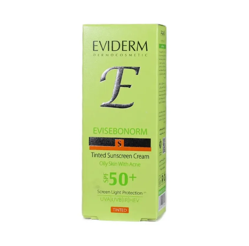 Cream-eviderm-evisebonorm-sunscreen-tinted/webp1 کرم ضد آفتاب رنگی اوی سبونورم SPF50 اویدرم 40 میلی لیتر - Image 1