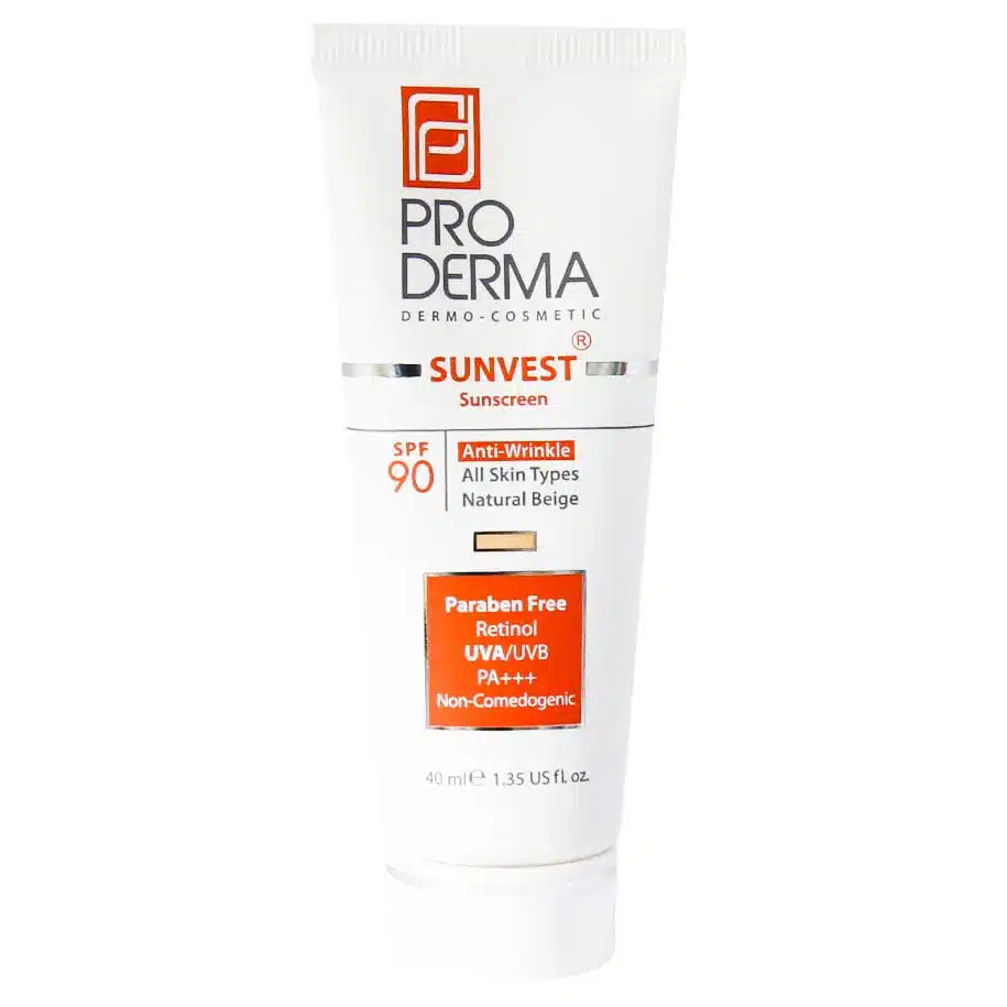 Cream-Sunscreen-proderma-spf90-all skin type-natural beige/webp1 کرم ضد آفتاب و ضد چروک بژ طبیعی انواع پوست پرودرماSPF۹۰ حجم ۴۰ میلی لیتر - Image 1